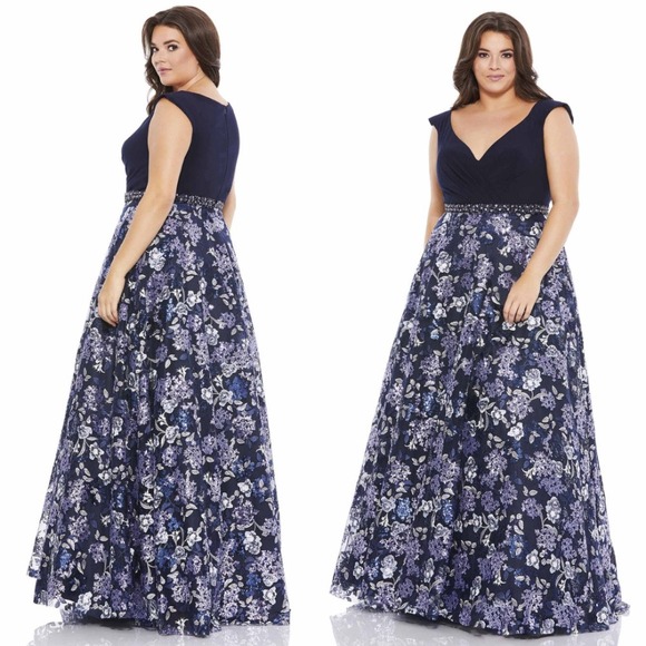 Mac Duggal Embellished Embroidered Ball Gown In Midnight Blue 67764 - Size 16w
